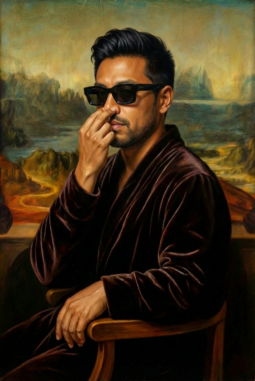After: the same person transformed into a Renaissance-style Bathroom Portrait